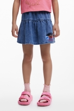 Fustă scurtă denim albastră cu broderie
