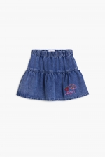 Fustă scurtă denim albastră cu broderie