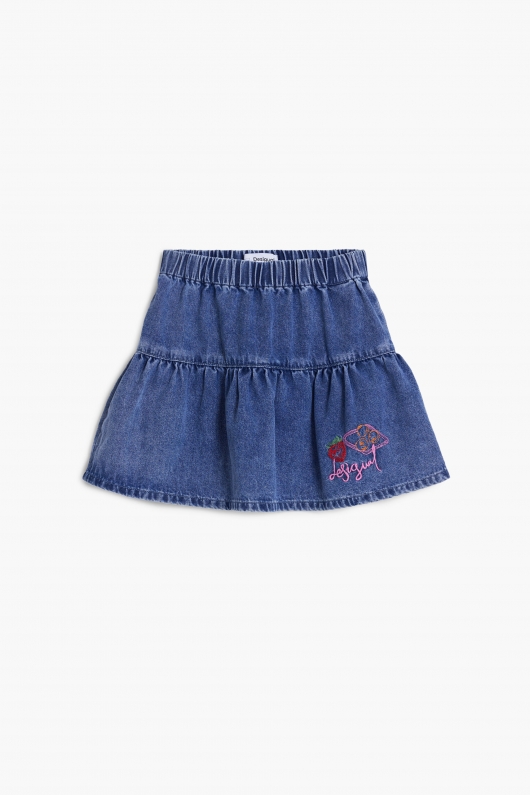Fustă scurtă denim albastră cu broderie