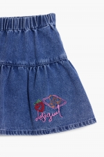 Fustă scurtă denim albastră cu broderie