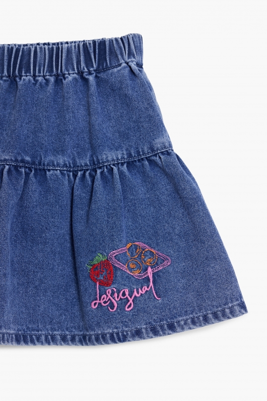 Fustă scurtă denim albastră cu broderie