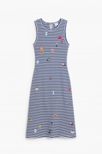 Rochie midi cu dungi și spate decupat