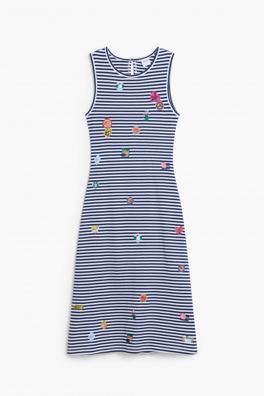 Rochie midi cu dungi și spate decupat