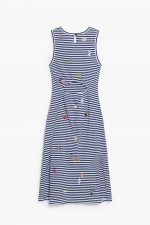 Rochie midi cu dungi și spate decupat