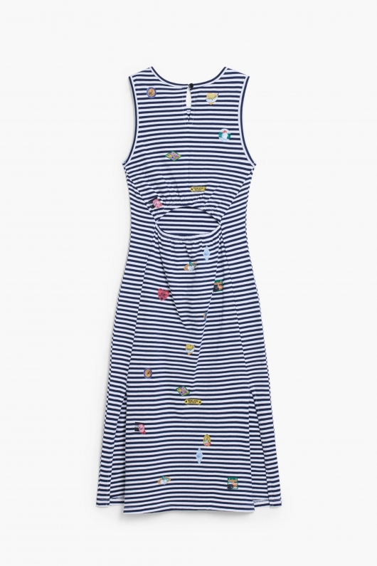 Rochie midi cu dungi și spate decupat