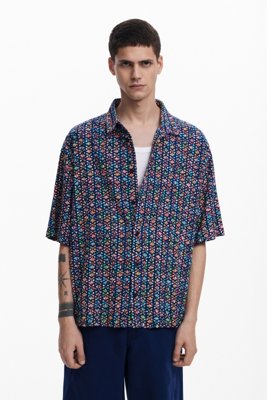 Cămașă casual cu imprimeu geometric multicolor