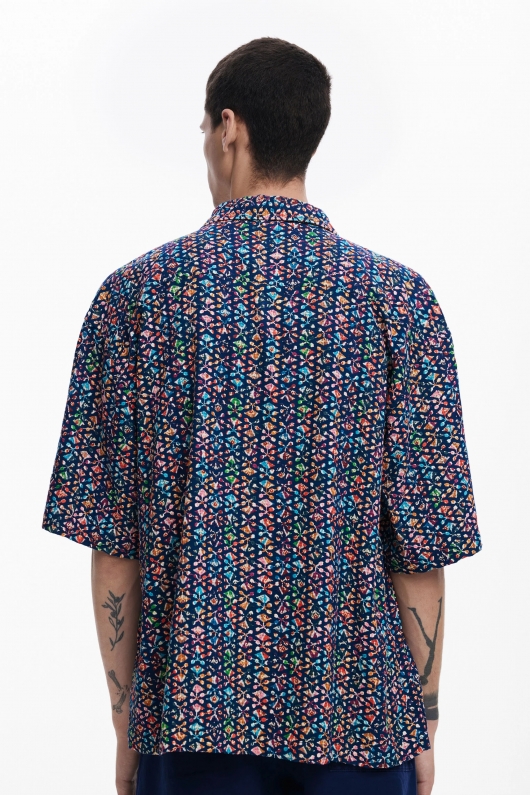 Cămașă casual cu imprimeu geometric multicolor