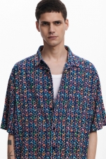 Cămașă casual cu imprimeu geometric multicolor