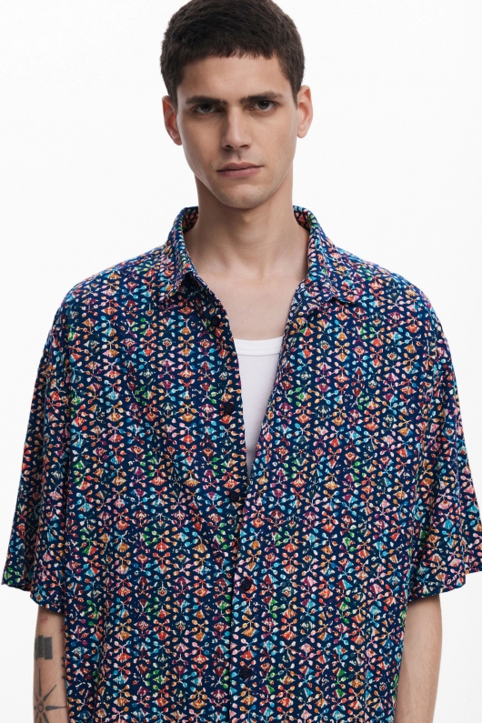 Cămașă casual cu imprimeu geometric multicolor