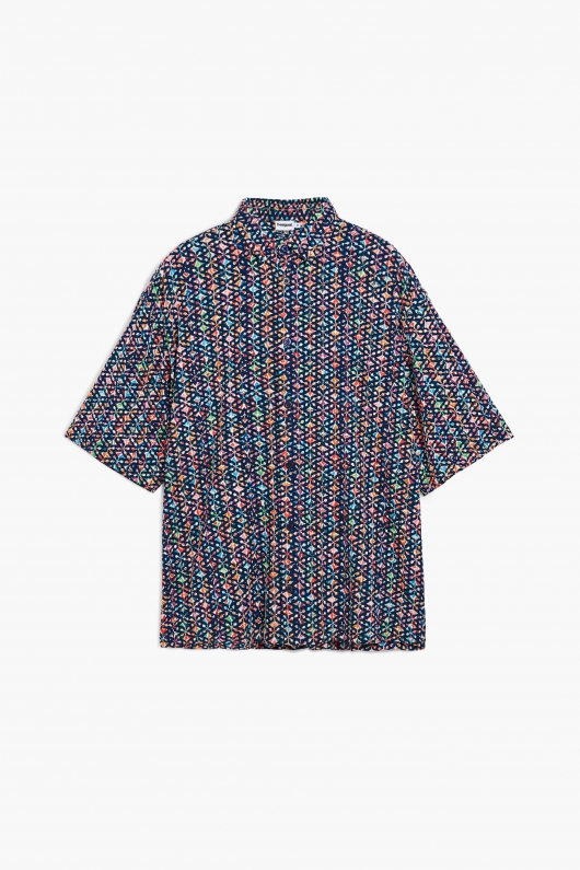 Cămașă casual cu imprimeu geometric multicolor
