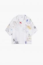 Cămașă albă casual cu imprimeu multicolor