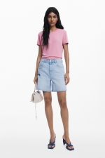 Pantaloni scurți denim albastru cu broderie florală