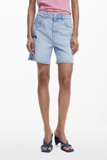 Pantaloni scurți denim albastru cu broderie florală