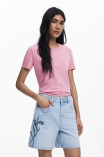 Pantaloni scurți denim albastru cu broderie florală