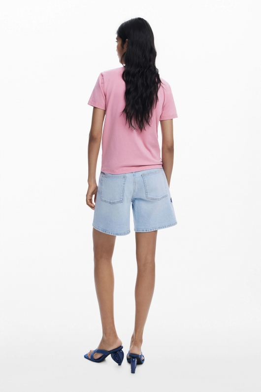 Pantaloni scurți denim albastru cu broderie florală