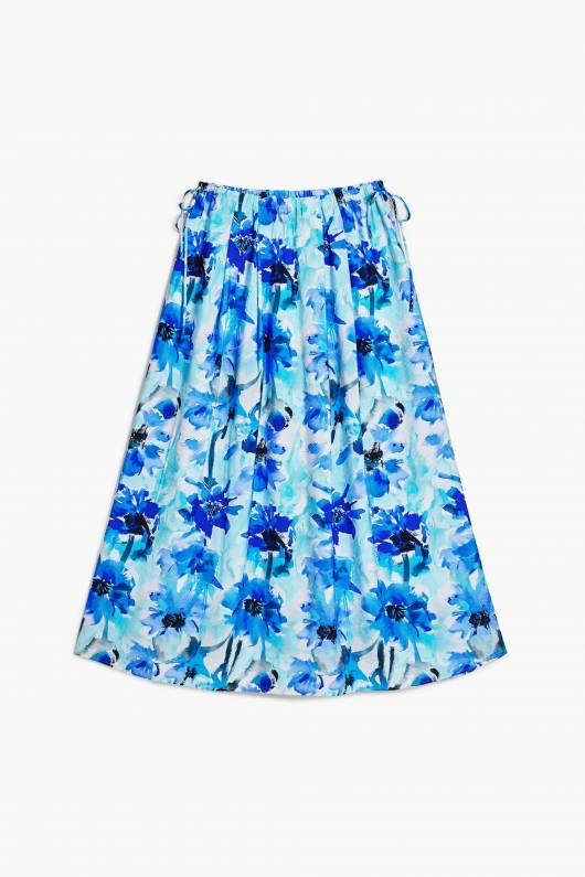 Fustă midi albastră cu imprimeu floral