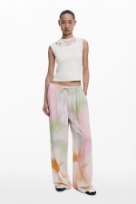 Pantaloni palazzo cu imprimeu floral acuarelă