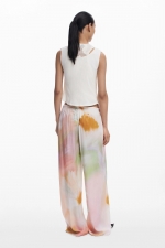 Pantaloni palazzo cu imprimeu floral acuarelă