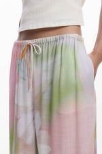 Pantaloni palazzo cu imprimeu floral acuarelă