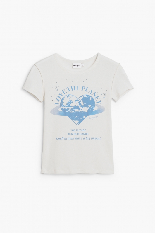 Tricou alb cu imprimeu și pietre aplicate
