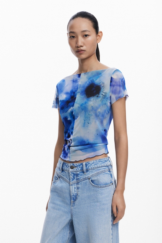 Bluză multicoloră din tulle tie-dye