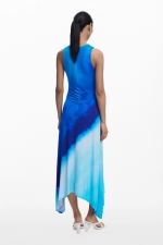 Rochie tie-dye albastră cu tiv asimetric