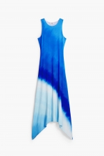 Rochie tie-dye albastră cu tiv asimetric