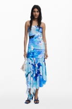 Rochie midi albastră cu imprimeu floral