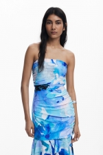 Rochie midi albastră cu imprimeu floral
