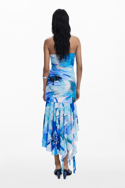 Rochie midi albastră cu imprimeu floral