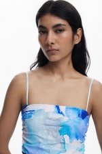 Rochie midi albastră cu imprimeu floral