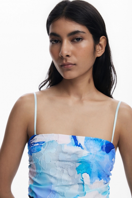 Rochie midi albastră cu imprimeu floral