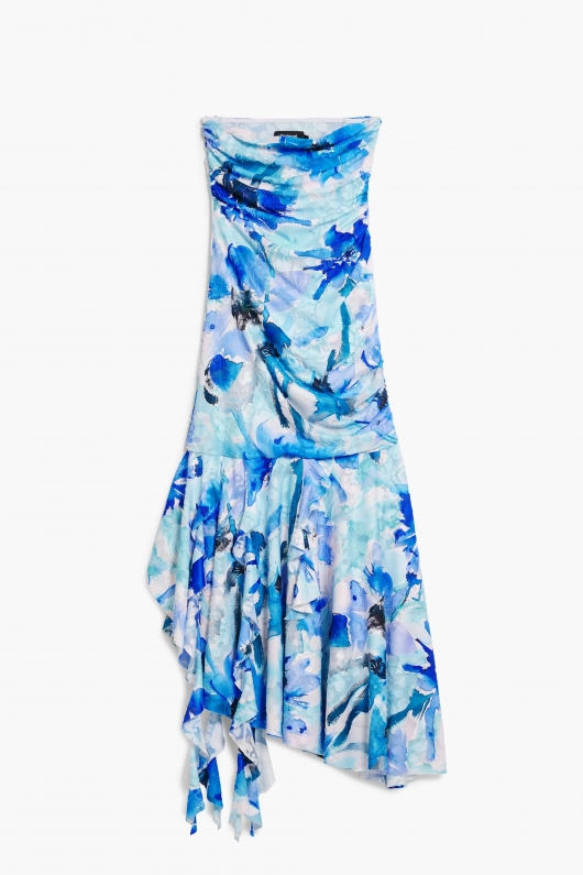Rochie midi albastră cu imprimeu floral