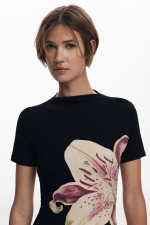 Rochie neagră lungă cu imprimeu floral