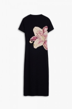 Rochie neagră lungă cu imprimeu floral