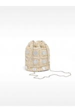 Geantă bucket argintie cu detalii de oglindă