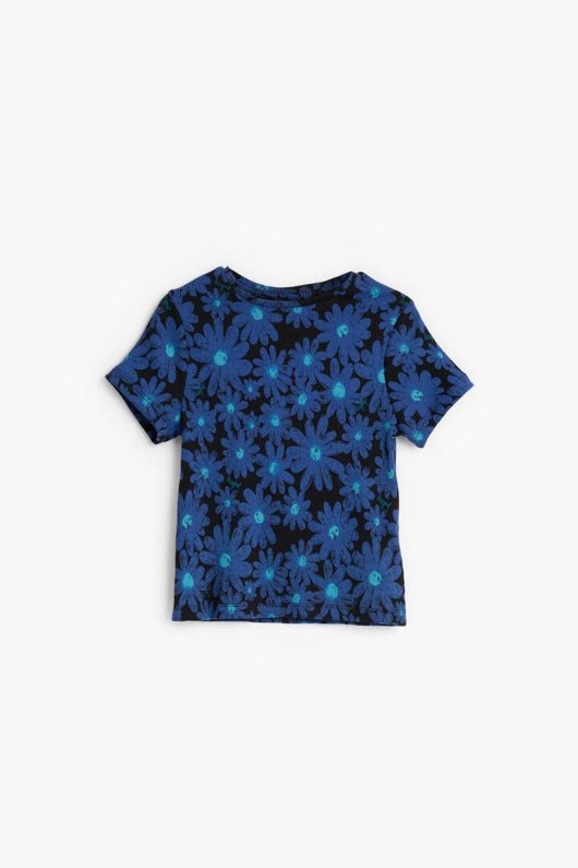 Tricou bleumarin cu imprimeu floral multicolor