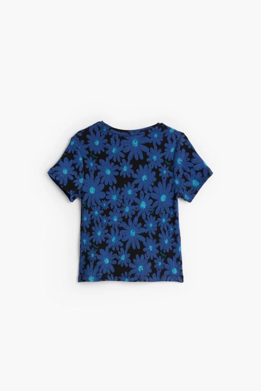 Tricou bleumarin cu imprimeu floral multicolor