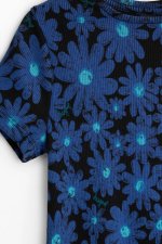Tricou bleumarin cu imprimeu floral multicolor