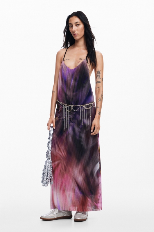 Rochie mov elegantă cu imprimeu floral