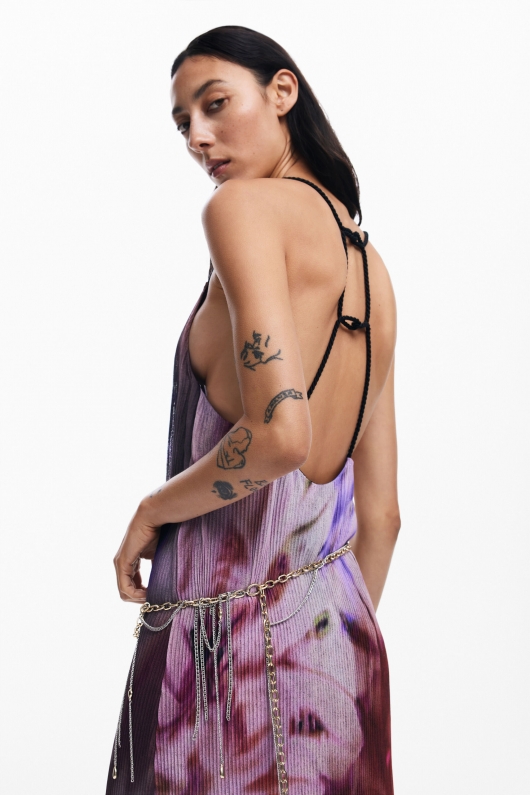 Rochie mov elegantă cu imprimeu floral