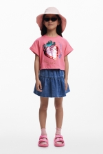 Tricou roz cropped cu paiete căpșună