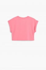 Tricou roz cropped cu paiete căpșună