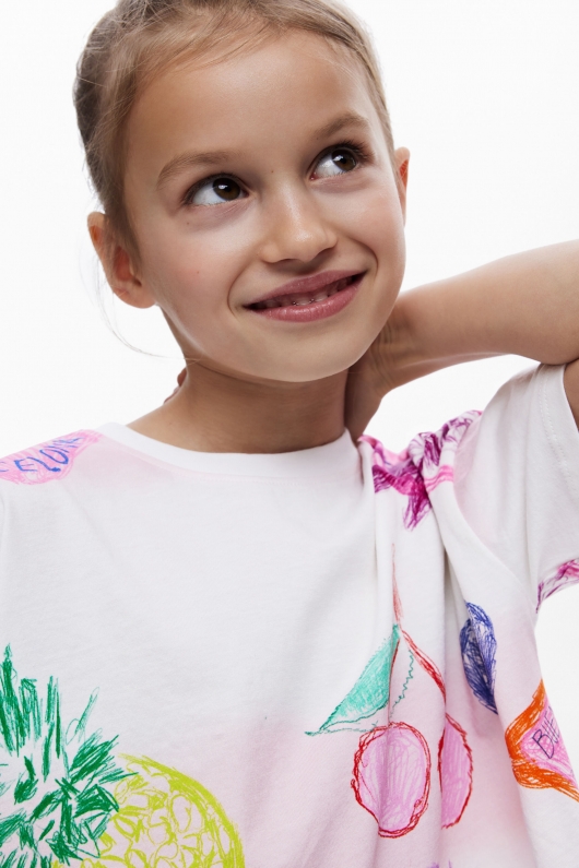 Tricou crop multicolor cu imprimeu artistic