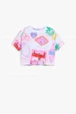 Tricou crop multicolor cu imprimeu artistic