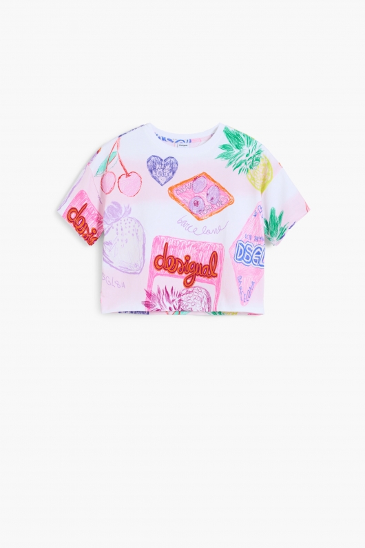 Tricou crop multicolor cu imprimeu artistic