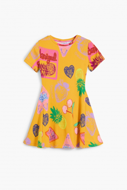 Rochie galbenă scurtă cu imprimeu artistic