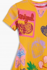 Rochie galbenă scurtă cu imprimeu artistic