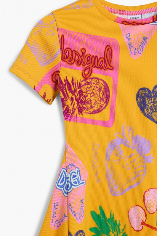 Rochie galbenă scurtă cu imprimeu artistic