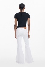 Pantaloni denim crem evazați cu broderie